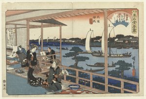 Restaurant Kawachiya in Yanagibashi, Ryogoku, Famous eateries in Edo (series title) by Hiroshige (I) , Utagawa