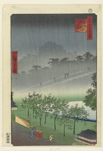 Evening Rain in the Paulownia Grove at Akasaka (Hundred Famous Views of Edo) by Hiroshige (II) , Utagawa