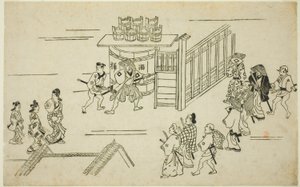 Entrance to Ageyacho, from the series "The Appearance of Yoshiwara" by Hishikawa Moronobu