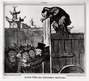 Arrival in Peking of American ambassadors. In series En Chine, illustration by Honore Daumier, published in Charivari, dated 13 October 1859 by Honoré Daumier