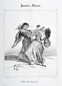 Artwork by Honore Daumier (1808-1879). Charivari dates from 1840: Serie PROVERBES ET MAXIMES A bon cat bon rat MUSEE DES BEAUX ARTS - PALAIS LONGCHAMP, MARSEILLE by Honoré Daumier