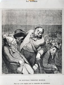 Artwork by Honore Daumier (1808-1879). Charivari dates from 1864: Serie Sketches Taken at the Theatre A new theatre model. Nothing has been neglected for the convenience of the spectators MUSEE DES BEAUX ARTS - PALAIS LONGCHAMP, MARSEILLE