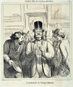 Sketches Taken at the Salon: The walk of the influential critic. Engraving by Honore Daumier. Extract from the newspaper “Le Charivari”