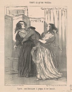 Having a discussion about their beauty by Honoré Daumier