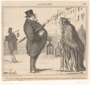 Monsieur Prudhomme and an Old Woman with Lantern and Umbrella