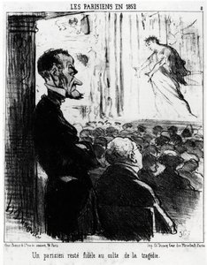 Parisians in 1852: A Parisian Remains Faithful to the Cult of Tragedies. Illustration by Honore Daumier, Published in Charivari, Dated January 26, 1852 by Honoré Daumier