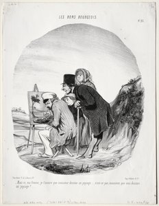 The Good Bourgeois, Plate 23: "But yes, my dear, I assure you that this gentleman is drawing a landscape...is it not so, sir, that you are drawing a landscape?" by Honoré Daumier
