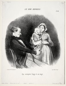 The Good Bourgeois, plate 40: Papa contemplates a likeness of his likeness by Honoré Daumier