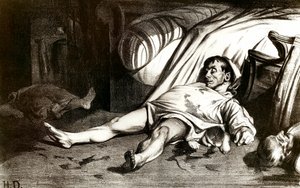 The massacre of Rue Transnonain on 14/04/1834: the military massacres the inhabitants of the building 12 Rue Transnonain in Paris. Lithograph by Honore Daumier by Honoré Daumier