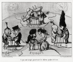 Turning tables (fluidomania): what are currently occupied by the different peoples of the earth. Illustration by Honore Daumier, published in Charivari, dated June 22 by Honoré Daumier