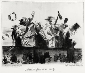 A pleasure train a little too cheerful, in series Les chemins de fer, illustration by Honore Daumier, published in Charivari, dated 20 August 1852 by Honoré Daumier