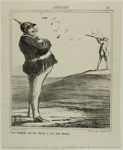 “-What a shame that I am not allowed to go hunting,” plate 180 from Actualities by Honoré Victorin Daumier