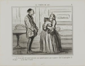"- I am not afraid for me, but if I think of poor Azor who will perish on the 13th of June... it simply breaks my heart," plate 8 from The Comet of 1857