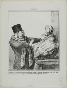 "- Oysters at 25 sous a dozen, horrible!... Even if you gave me 100 sous to eat half a dozen, I would not allow myself such an expense," plate 18 from Actualités by Honoré Victorin Daumier