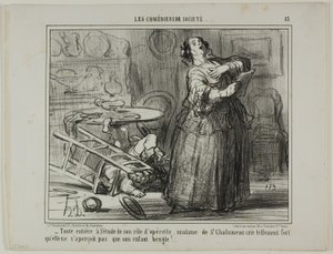 Taken by Her Operetta Part, Madame de St. Chalumeau is Shouting So Loud That She Does Not Notice the Bellowing of Her Child, plate 13 from The Amateur Actors
