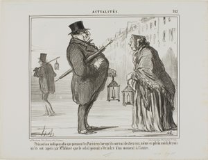 Ever since Mr. Babinet had announced that the sun might disappear from one moment to the next, the Parisians are taking all necessary precautions, even at mid-day, plate 385 from Actualités by Honoré Victorin Daumier