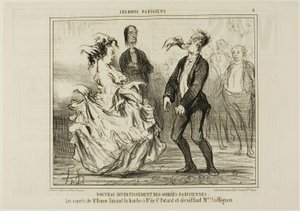 New Entertainment at the Parisian Evening Parties. The spirit of Mr. Hume shaving the beard of Monsieur de St. Potard and undoing the hair of Madame Coffignon, plate 8 from Ces Bons Parisiens