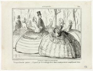 New Fashion of the Half-World. Reappearance of the baskets – it seems that these ladies are not yet quite done with their harvest, plate 295 from Actualités by Honoré Victorin Daumier