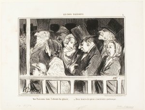 Parisians looking forward to some fun. Queuing up for two hours in front of any theater in town, plate 1 from The Good Parisians by Honoré Victorin Daumier