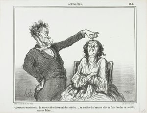 The Diamond Hypnotist. A new pastime at evening parties - or how to have fun and get someone to squint, without getting into trouble, plate 134 from Actualités by Honoré Victorin Daumier