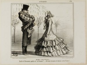 The New Fashion. Which is the man, which is the woman?... make your guess if you can and choose if you dare, plate 270 from Actualities by Honoré Victorin Daumier