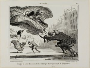 The danger of wearing hoopskirts during a sudden spring storm, plate 26 from La Crinolomanie by Honoré Victorin Daumier