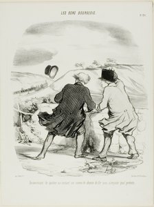 The inconvenience of leaving the train even only for a moment and for any pretext whatsoever, plate 29 from Les Bons Bourgeois by Honoré Victorin Daumier