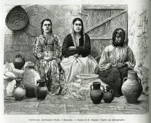 Christians, oil dealers in Jerusalem. Engraving by H.Chapuis, to illustrate La Syria d