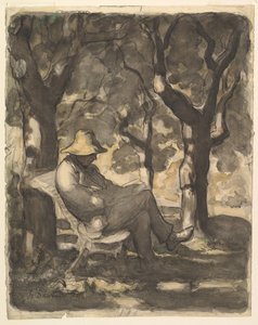 A Man Reading in a Garden (recto); Preliminary Sketch for a Man Reading in a Garden (verso) by Honoré Daumier