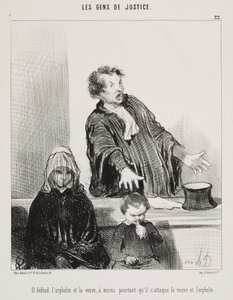 He Defends the Orphan and the Widow, Unless He Attacks the Widow and the Orphan, pl. 22 from the series The Lawyers from the journal Le Charivari by Honoré Daumier