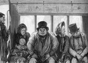 Interior of an omnibus. Drawing by Honore Daumier