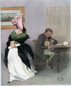 Serie Les bas bleu, which turns in derision the women authors who delay family life and domestic tasks for the benefit of their intellectual work and establish themselves in an exclusively male environment: a young woman emancipated, leaving the infant