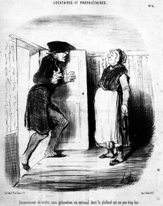 Inconvenient to Visit, Without Caution, an Entresol Whose Ceiling is a Little Too Low, Taken from Tenants and Owners, Cartoon Series by Honore Daumier. Charivari