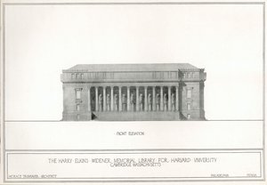 Front elevation, the Harry Elkins Widener Memorial Library for Harvard University, Cambridge, Massachusetts