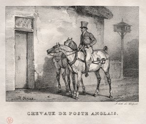 Postal Horses, 1823 by Emile Jean Horace Vernet