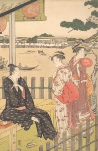 Group at a Tea-house on the Bank of the Sumida River, ca. 1790 by Hosoda Eishi
