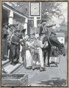 He Stops at the Sign of the Weathervane, drawing of the illustration for the poem by Howard Pyle