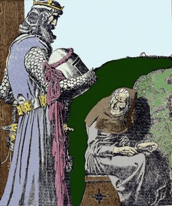 King Arthur and the witch. Illustration by Howard Pyle