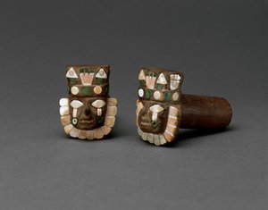 Pair of Earplugs with Human Heads, Middle Horizon, 600-1000