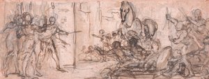 Design for an Engraving: Battle of Troy with the Trojan Horse by Hubert Francois Gravelot