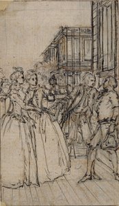 Literary Illustration with Two Ladies and Two Gentlemen in a Street by Hubert Francois Gravelot