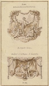 Nine Children Listening to a Girl Tell a Story; A Boy Handing a Purse to a Girl Seated on a Bed by Hubert Francois Gravelot