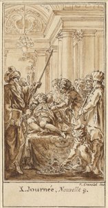 Tenth Day, Ninth Story: Saladin Bestows Rich Gifts on the Sleeping Torello by Hubert Francois Gravelot
