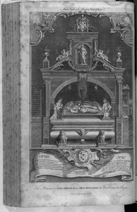 The Monument to Henry II and Richard I in Fontevrault Abbey, engraved by John Goldar by Hubert Francois Gravelot