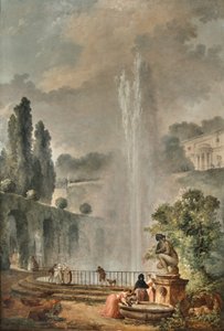 A Garden Landscape with a Villa Overlooking a Large Fountain by Hubert Robert