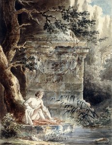 A Young Bather near a Column by Hubert Robert