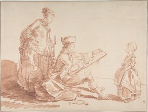 Artist Sketching a Young Girl by Hubert Robert