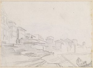 Buildings along a Riverside by Hubert Robert