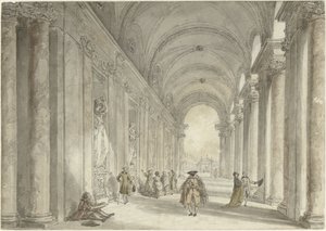 Colonnade of the Casino of the Villa Albani, in Rome by Hubert Robert