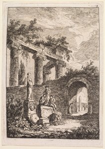 Evenings in Rome: The Statue in Front of Ruins, 1763-1764 by Hubert Robert